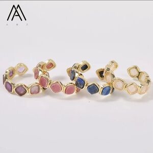 Gorgeous Crystal Gemstone Gold Open Band Ring